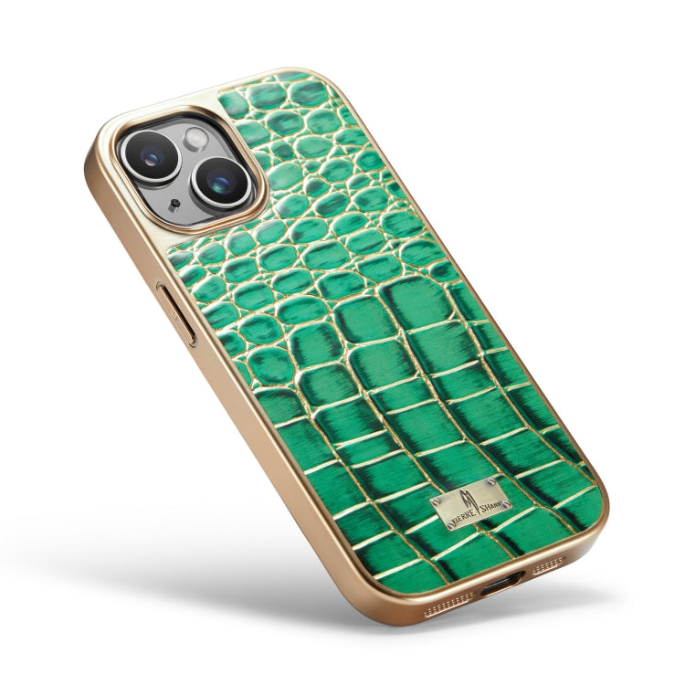 For iPhone 15 Plus Fierre Shann Crocodile Texture Electroplating PU Phone Case(Green) - HoMEdemic™ 