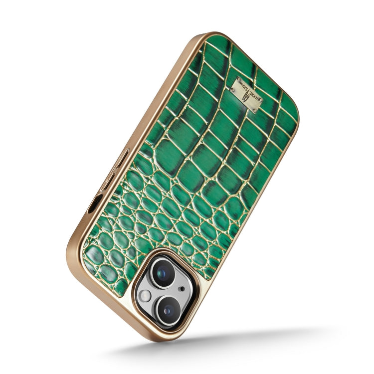 For iPhone 15 Plus Fierre Shann Crocodile Texture Electroplating PU Phone Case(Green) - HoMEdemic™ 