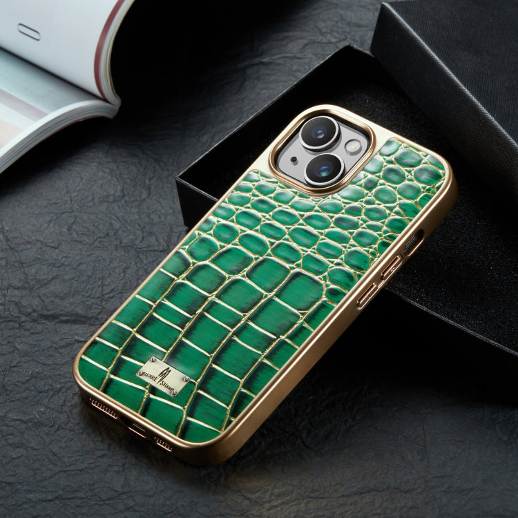 For iPhone 15 Plus Fierre Shann Crocodile Texture Electroplating PU Phone Case(Green) - HoMEdemic™ 