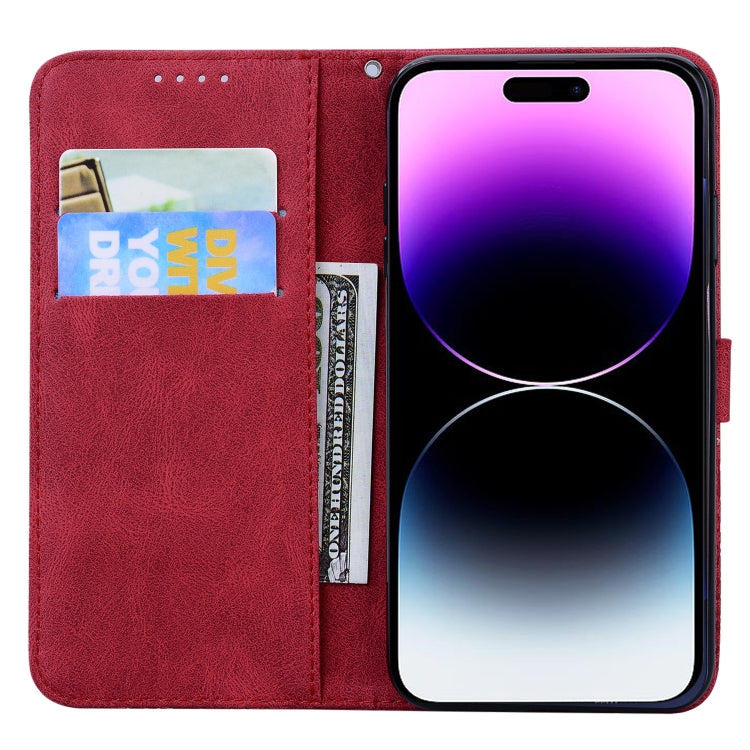 For iPhone 15 Pro Max Retro Skin Feel Butterflies Embossing Leather Phone Case(Red) - HoMEdemic™ 