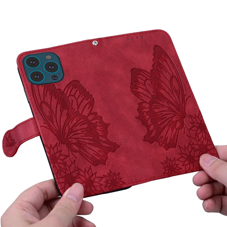 For iPhone 15 Pro Max Retro Skin Feel Butterflies Embossing Leather Phone Case(Red) - HoMEdemic™ 