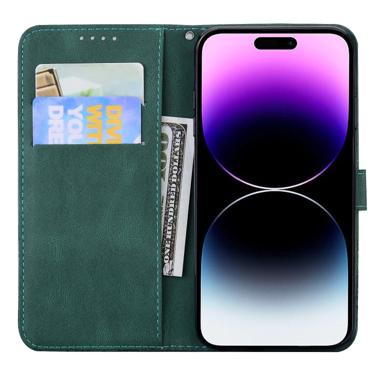 For iPhone 15 Pro Max Retro Skin Feel Butterflies Embossing Leather Phone Case(Green) - HoMEdemic™ 