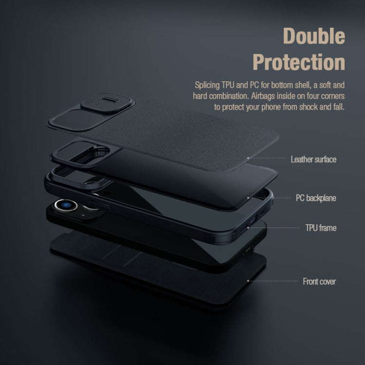 For iPhone 15 NILLKIN QIN Series Pro Plain Leather Phone Case(Green) - HoMEdemic™ 