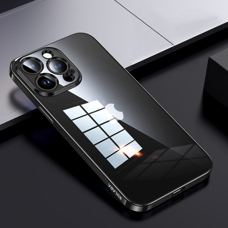 For iPhone 15 Pro Max SULADA Shine Through Series Plating TPU Transparent Phone Case(Space Black) - HoMEdemic™ 