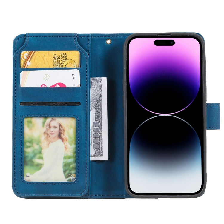 For iPhone 15 Pro Max Skin Feel Multi-card Wallet Leather Phone Case(Blue) - HoMEdemic™ 