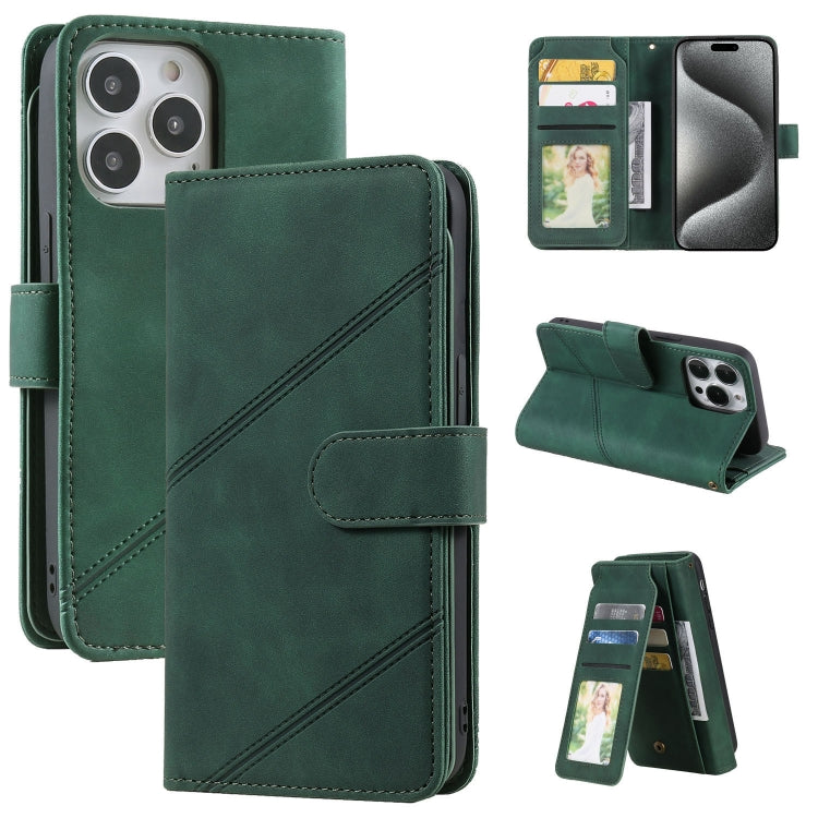 For iPhone 15 Pro Max Skin Feel Multi-card Wallet Leather Phone Case(Green) - HoMEdemic™ 