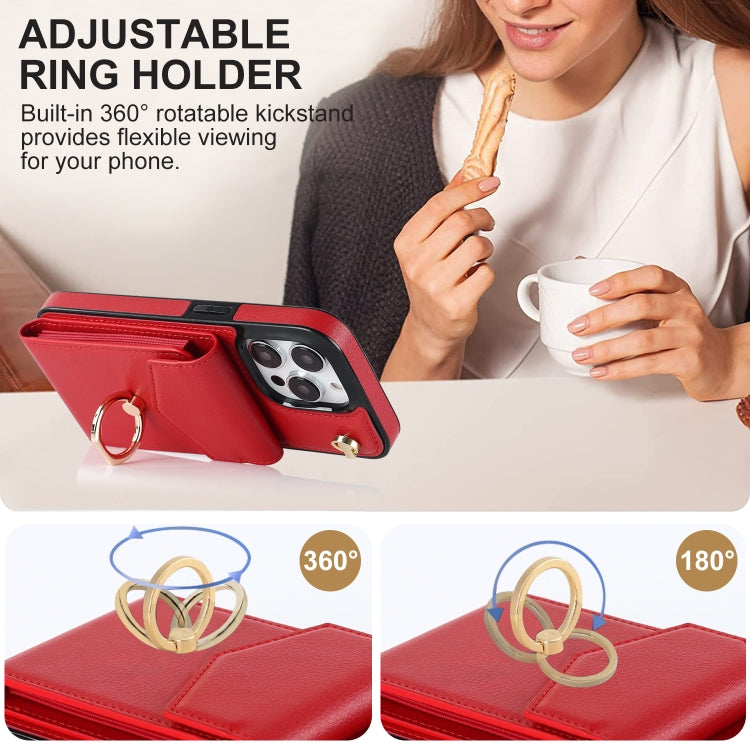 For iPhone 15 Pro Max Ring Holder RFID Card Slot Phone Case(Red) - HoMEdemic™ 