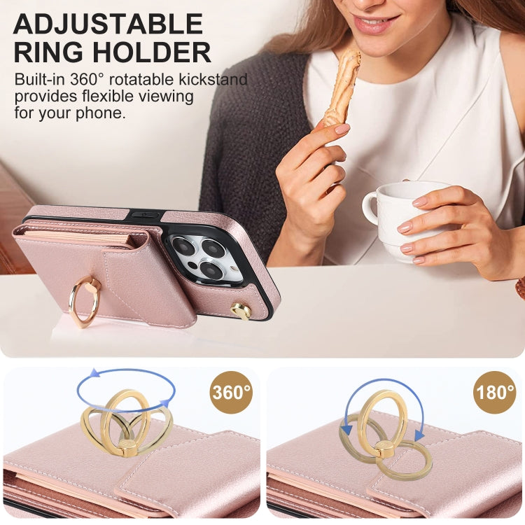 For iPhone 15 Pro Max Ring Holder RFID Card Slot Phone Case(Rose Gold) - HoMEdemic™ 