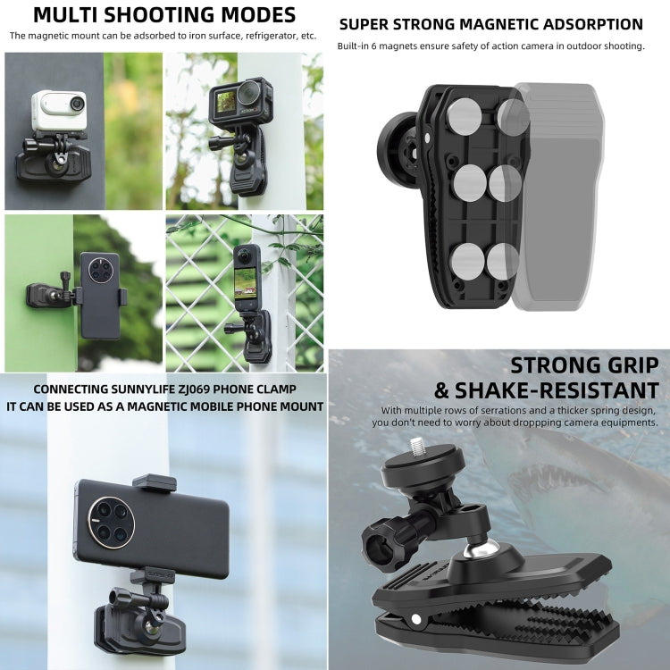 Sunnylife 360 Degree Rotation Swivel Backpack Clip Magnetic Suction Action Camera Mount(Black) - HoMEdemic™ 