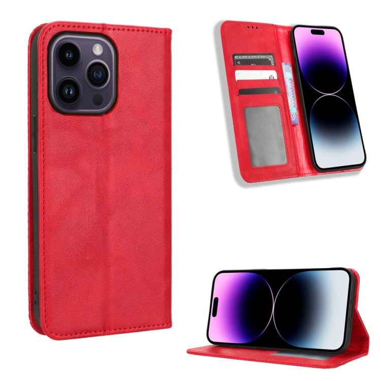 For iPhone 15 Pro Max Magnetic Buckle Retro Texture Leather Phone Case(Red) - HoMEdemic™ 