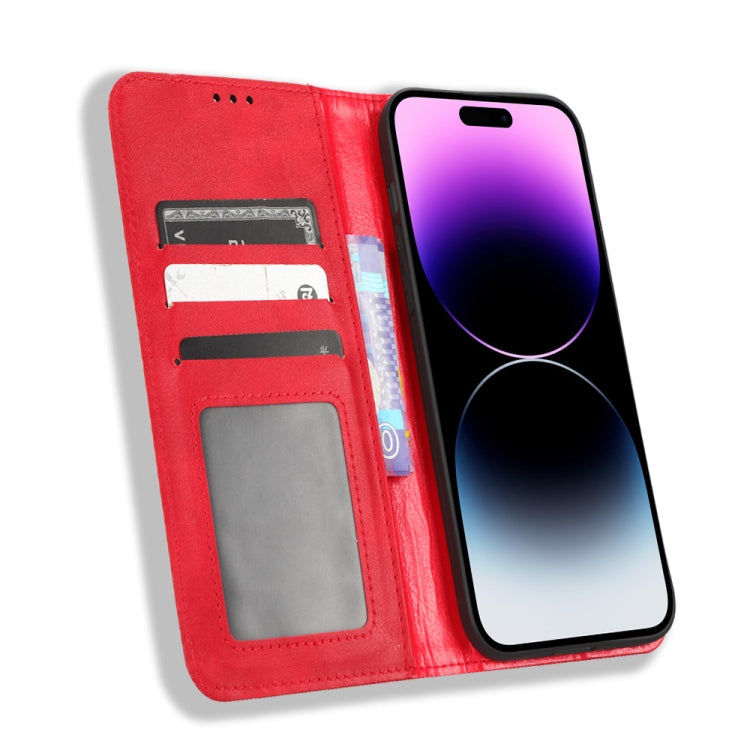 For iPhone 15 Pro Magnetic Buckle Retro Texture Leather Phone Case(Red) - HoMEdemic™ 
