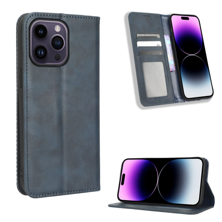 For iPhone 15 Pro Magnetic Buckle Retro Texture Leather Phone Case(Blue) - HoMEdemic™ 