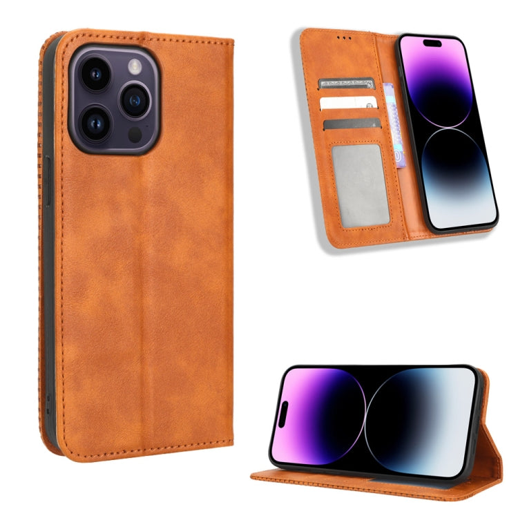 For iPhone 15 Pro Magnetic Buckle Retro Texture Leather Phone Case(Brown) - HoMEdemic™ 