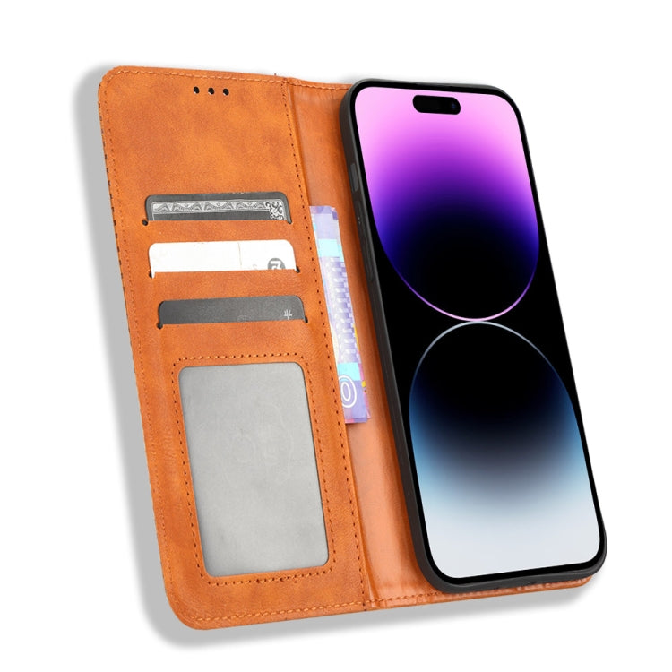 For iPhone 15 Pro Magnetic Buckle Retro Texture Leather Phone Case(Brown) - HoMEdemic™ 