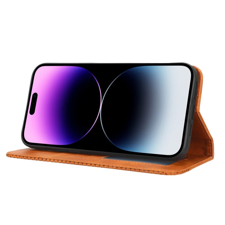 For iPhone 15 Pro Magnetic Buckle Retro Texture Leather Phone Case(Brown) - HoMEdemic™ 