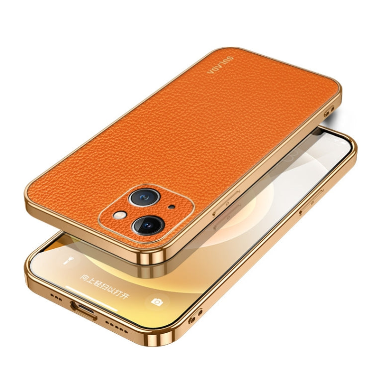 For iPhone 15 SULADA TPU + Litchi Texture Leather Phone Case(Orange) - HoMEdemic™ 