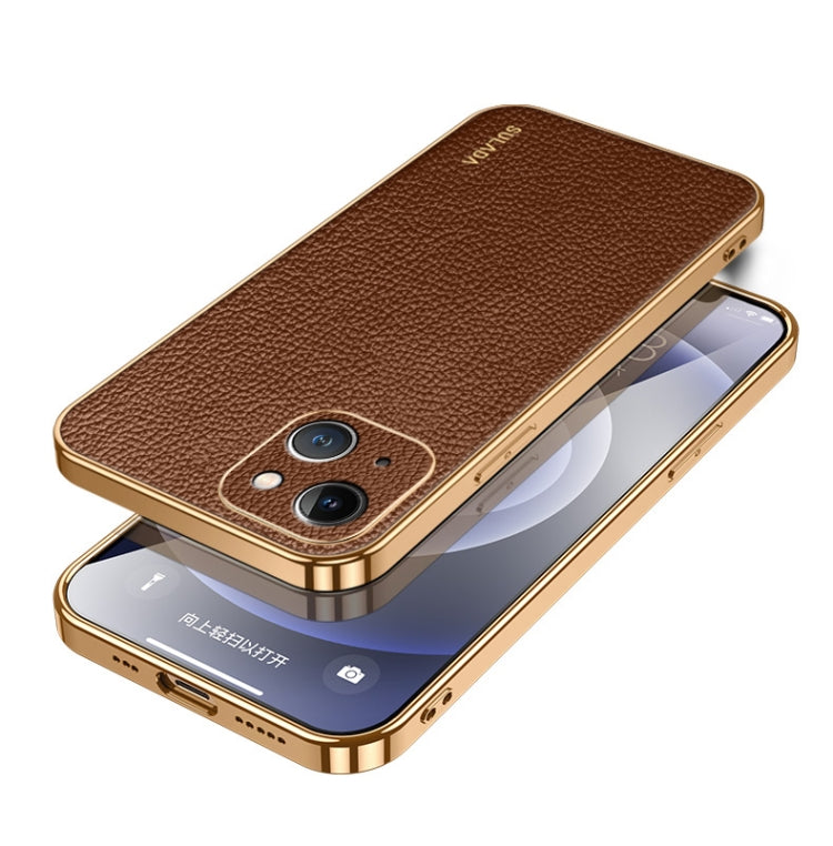 For iPhone 15 SULADA TPU + Litchi Texture Leather Phone Case(Brown) - HoMEdemic™ 