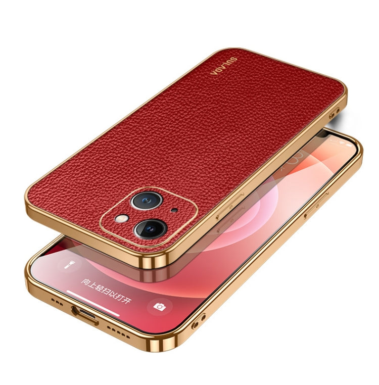 For iPhone 15 SULADA TPU + Litchi Texture Leather Phone Case(Red) - HoMEdemic™ 