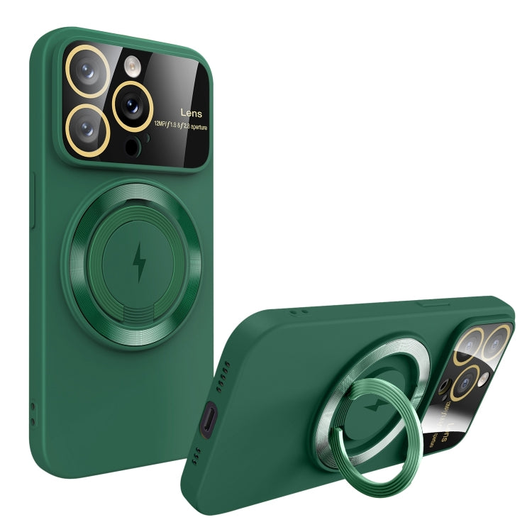 For iPhone 15 Pro Large Window MagSafe Magnetic Holder Phone Case(Dark Green) - HoMEdemic™ 