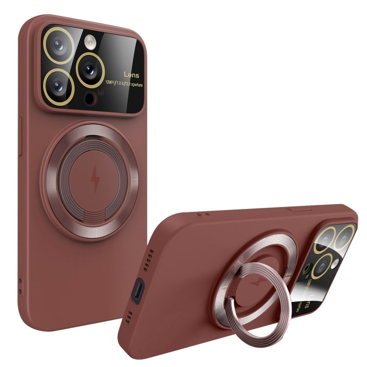 For iPhone 15 Pro Large Window MagSafe Magnetic Holder Phone Case(Claret Red) - HoMEdemic™ 