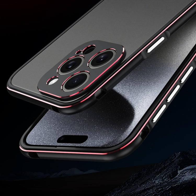 For iPhone 15 Pro Aurora Series Lens Protector + Metal Frame Phone Case(Black Silver) - HoMEdemic™ 