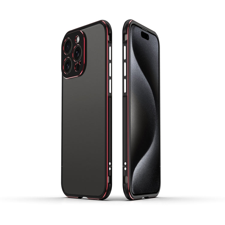 For iPhone 15 Pro Aurora Series Lens Protector + Metal Frame Phone Case(Black Red) - HoMEdemic™ 
