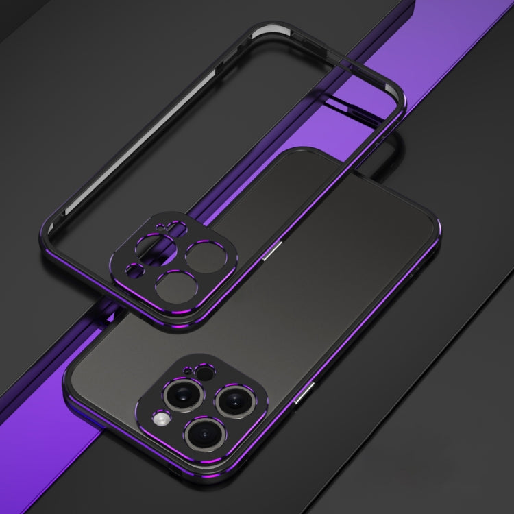 For iPhone 15 Pro Aurora Series Lens Protector + Metal Frame Phone Case(Black Purple) - HoMEdemic™ 