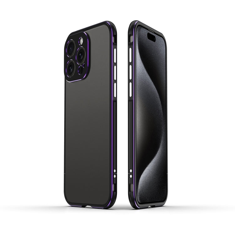 For iPhone 15 Pro Aurora Series Lens Protector + Metal Frame Phone Case(Black Purple) - HoMEdemic™ 