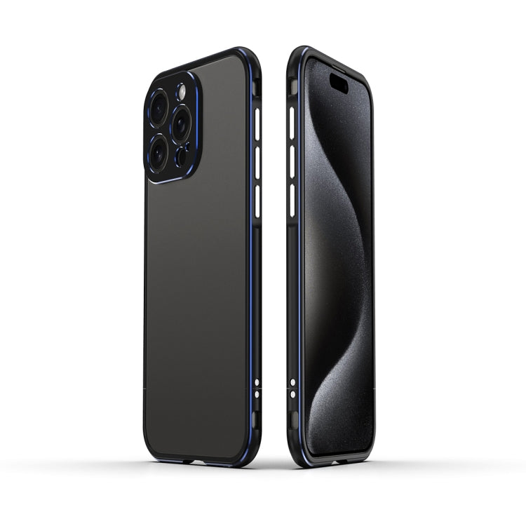 For iPhone 15 Pro Aurora Series Lens Protector + Metal Frame Phone Case(Black Blue) - HoMEdemic™ 