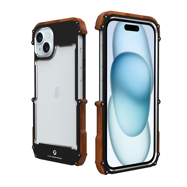 For iPhone 15 R-JUST Ironwood Generation Metal Hybrid Wood Phone Case - HoMEdemic™ 