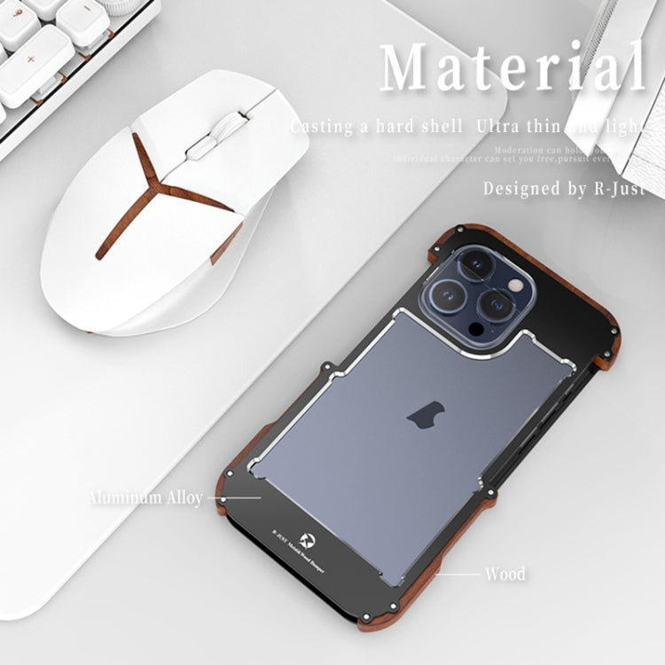 For iPhone 15 R-JUST Ironwood Generation Metal Hybrid Wood Phone Case - HoMEdemic™ 