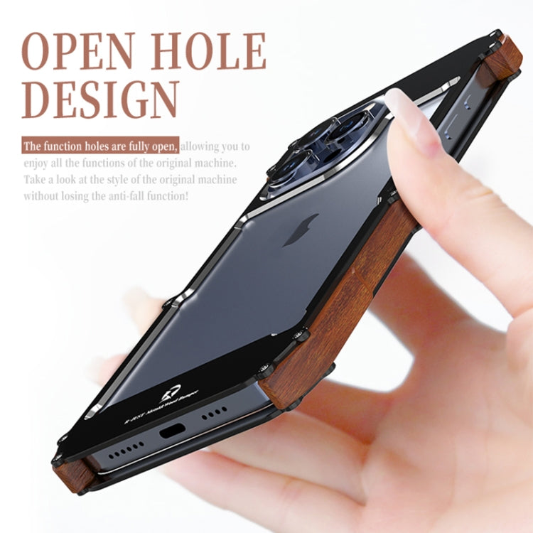 For iPhone 15 R-JUST Ironwood Generation Metal Hybrid Wood Phone Case - HoMEdemic™ 
