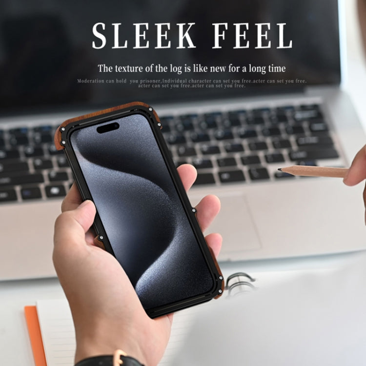 For iPhone 15 R-JUST Ironwood Generation Metal Hybrid Wood Phone Case - HoMEdemic™ 