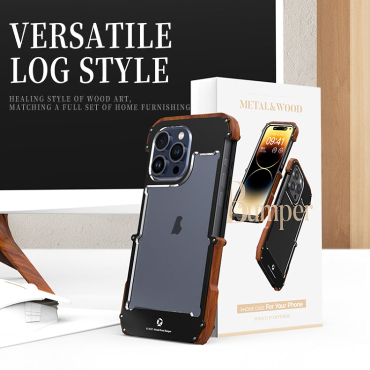 For iPhone 15 R-JUST Ironwood Generation Metal Hybrid Wood Phone Case - HoMEdemic™ 