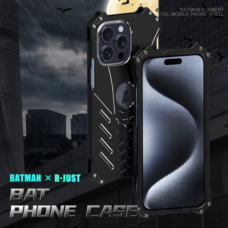 For iPhone 15 R-JUST Batman Hollow Metal Phone Protective Case(Black) - HoMEdemic™ 