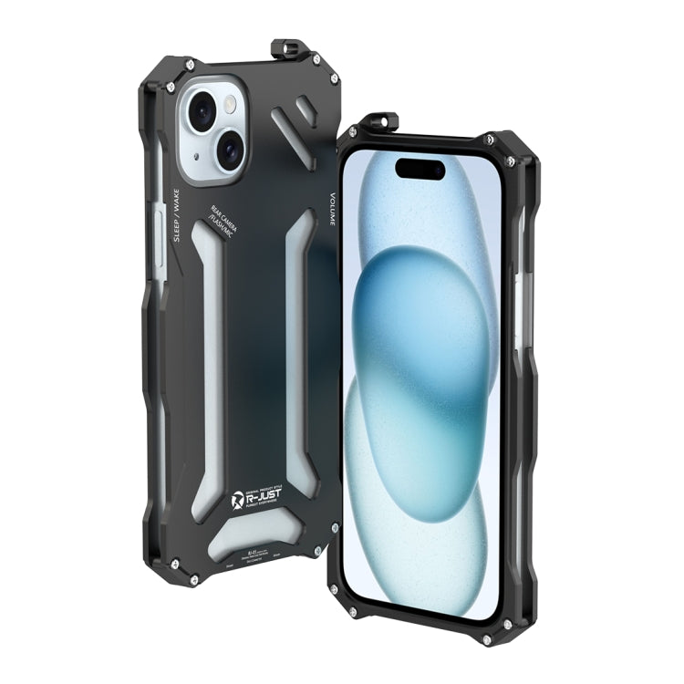 For iPhone 15 R-JUST RJ17 Shockproof Armor Metal Phone Case(Black) - HoMEdemic™ 