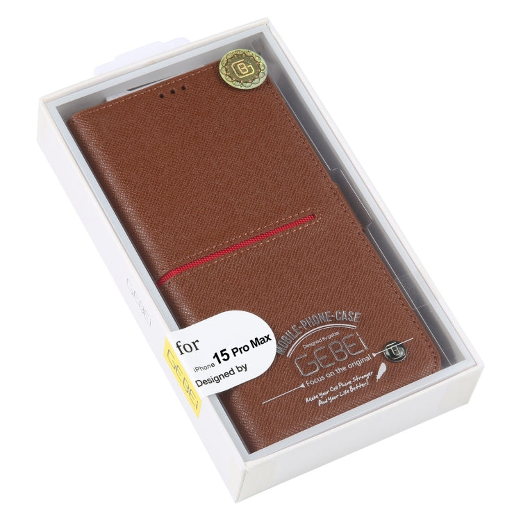 For iPhone 15 Pro Max GEBEI Top-grain Horizontal Flip Leather Phone Case(Brown) - HoMEdemic™ 
