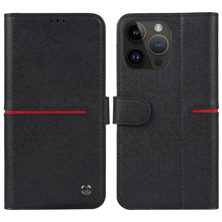 For iPhone 15 Pro GEBEI Top-grain Horizontal Flip Leather Phone Case(Black) - HoMEdemic™ 