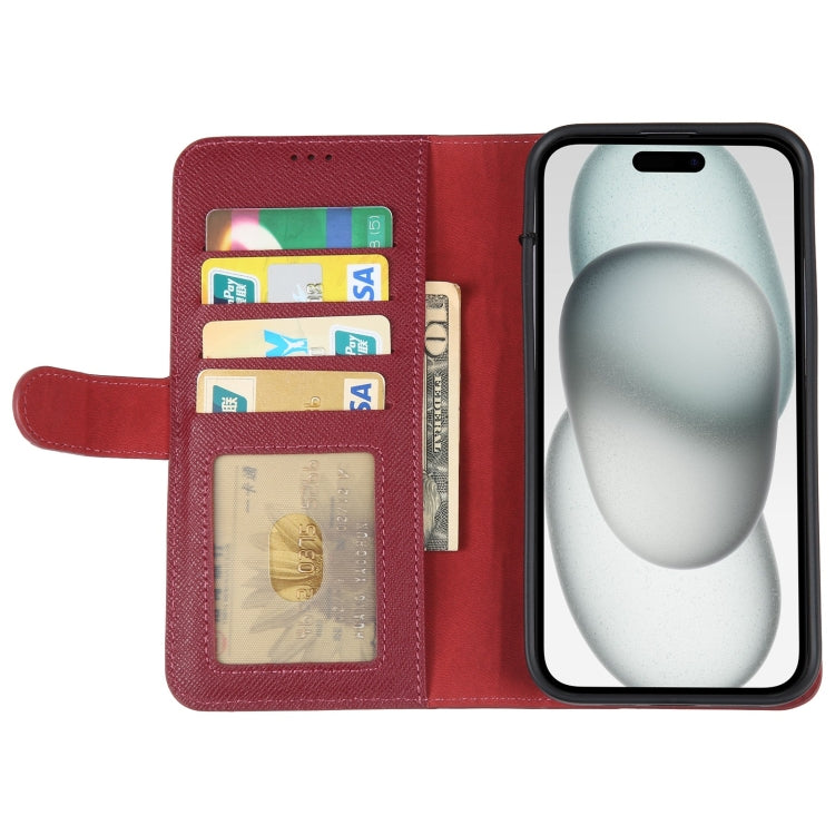 For iPhone 15 GEBEI Top-grain Horizontal Flip Leather Phone Case(Wine Red) - HoMEdemic™ 