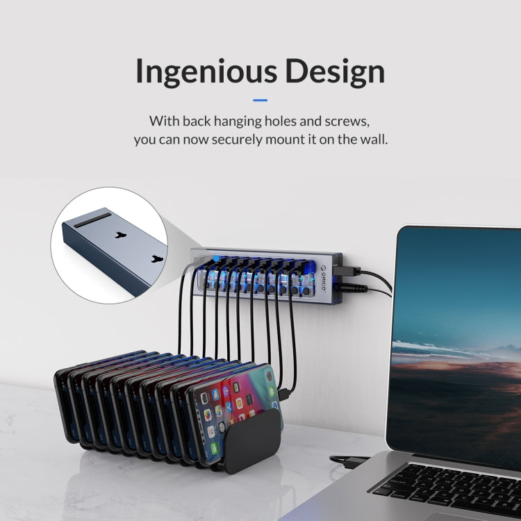 ORICO AT2U3-16AB-GY-BP 16 Ports USB 3.0 HUB with Individual Switches & Blue LED Indicator(EU Plug) - HoMEdemic™ 