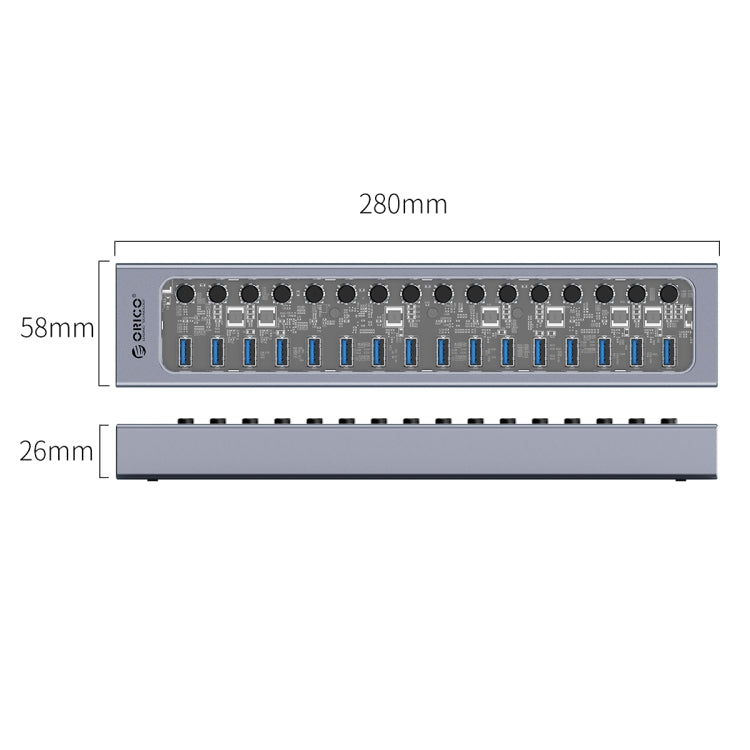 ORICO AT2U3-16AB-GY-BP 16 Ports USB 3.0 HUB with Individual Switches & Blue LED Indicator(AU Plug) - HoMEdemic™ 