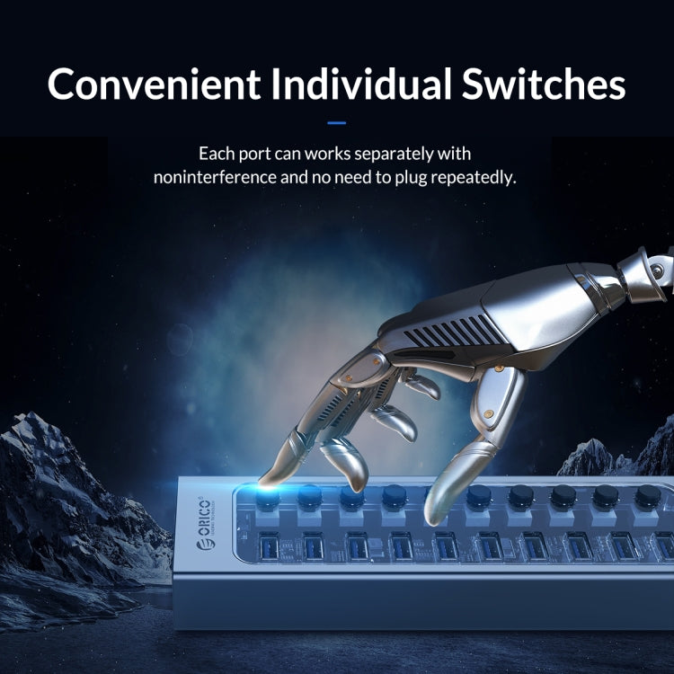 ORICO AT2U3-16AB-GY-BP 16 Ports USB 3.0 HUB with Individual Switches & Blue LED Indicator(AU Plug) - HoMEdemic™ 