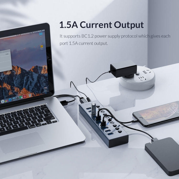 ORICO BT2U3-7AB-GY-BP 7 Ports USB 3.0 HUB with Individual Switches(EU Plug) - HoMEdemic™ 
