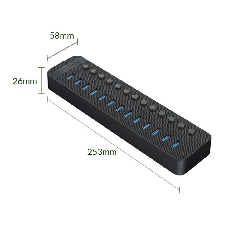 ORICO CT2U3-13AB Plastic Stripes 13 Ports USB 3.0 HUB with Individual Switches, Plug:EU Plug(Black) - HoMEdemic™ 