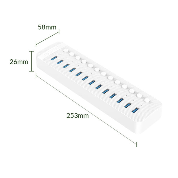 ORICO CT2U3-13AB Plastic Stripes 13 Ports USB 3.0 HUB with Individual Switches, Plug:US Plug(White) - HoMEdemic™ 