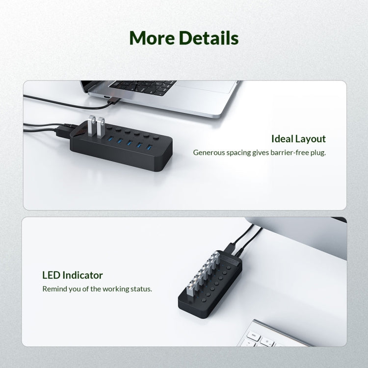 ORICO CT2U3-13AB Plastic Stripes 13 Ports USB 3.0 HUB with Individual Switches, Plug:US Plug(Black) - HoMEdemic™ 