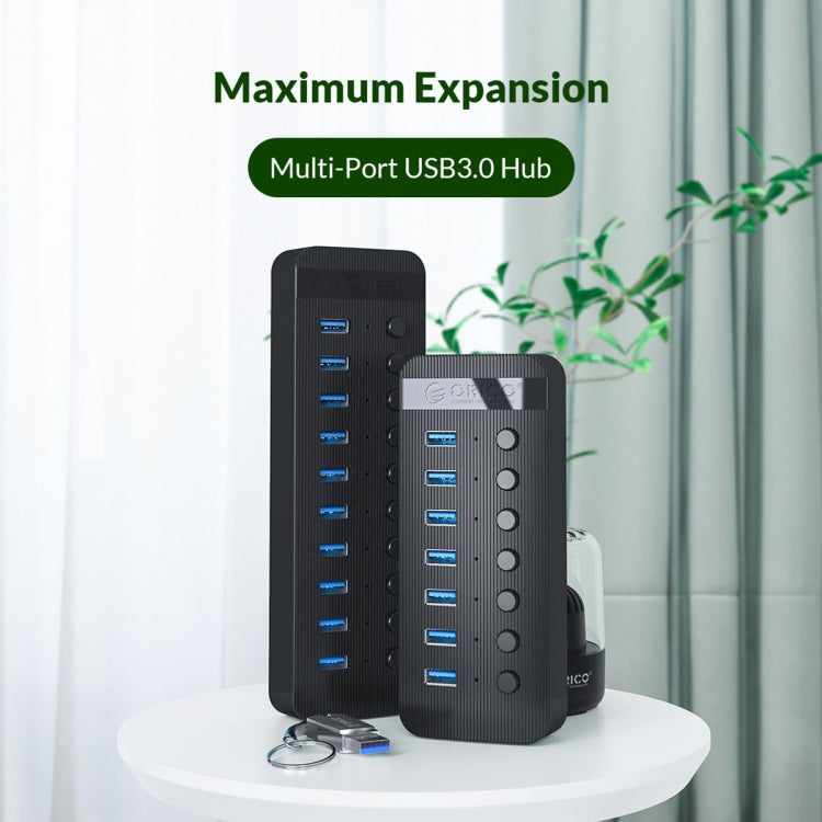 ORICO CT2U3-13AB Plastic Stripes 13 Ports USB 3.0 HUB with Individual Switches, Plug:UK Plug(Black) - HoMEdemic™ 