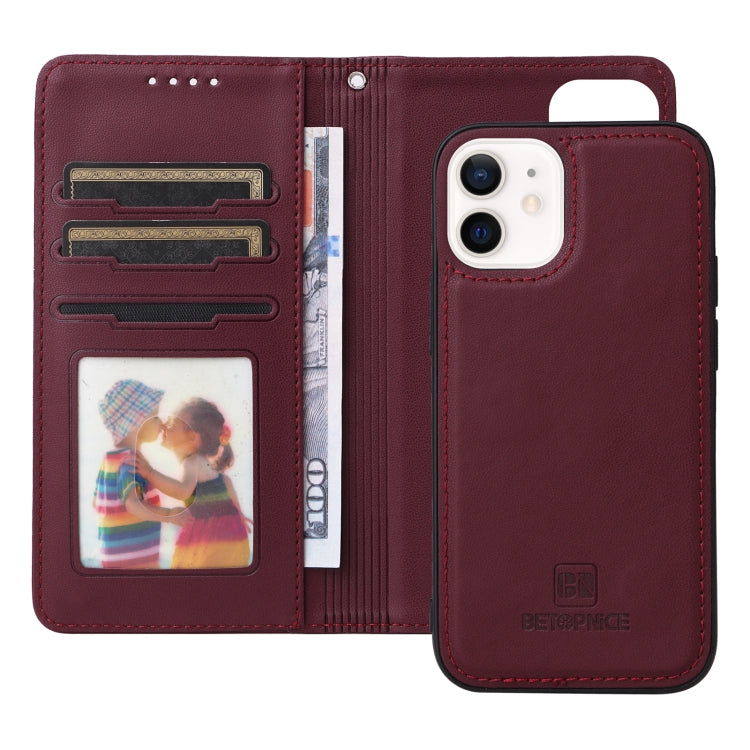 For iPhone 12 mini BETOPNICE BN-005 2 in 1 Detachable Imitate Genuine Leather Phone Case(Wine Red) - HoMEdemic™ 