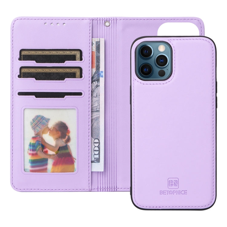 For iPhone 12 Pro Max BETOPNICE BN-005 2 in 1 Detachable Imitate Genuine Leather Phone Case(Light Purple) - HoMEdemic™ 
