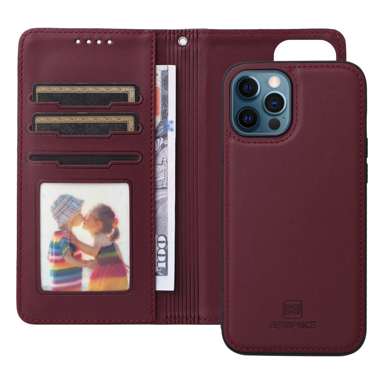 For iPhone 12 Pro Max BETOPNICE BN-005 2 in 1 Detachable Imitate Genuine Leather Phone Case(Wine Red) - HoMEdemic™ 